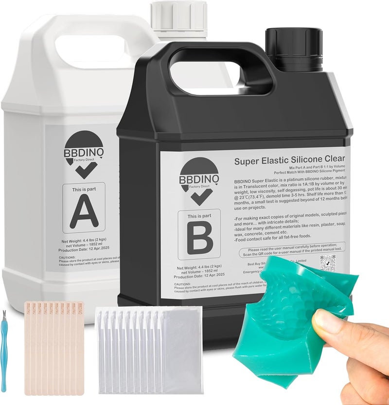 BBDINO Silicone Mold Making Kit, Super Elastic Liquid Silicone for Molds Making 3h Fast Cure 1 Gallon Kit (140.8oz) Translucent, 1A:1B Mixing Ideal for Molds Casting of Resin/Candle/Soap/Plaster - Image 1